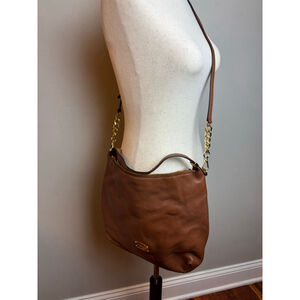 Michael Kors Brown Leather Shoulder Bag One Size Gold Chain boho luxury designer